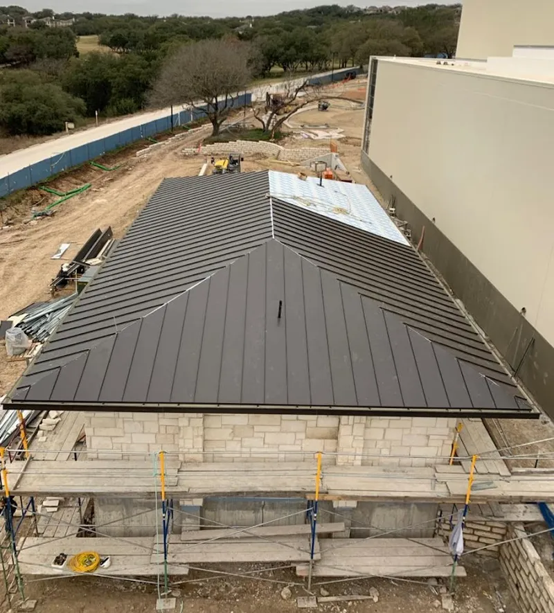 Metal roof new construction with scaffolding in Carson City